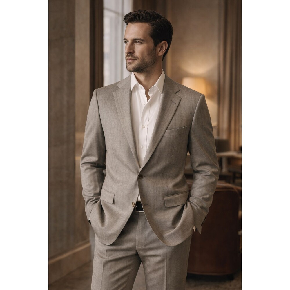 ERMENEGILDO ZEGNA Trofeo Silk Herringbone‎ Blazer Beige Men 42L SWITZERLAND